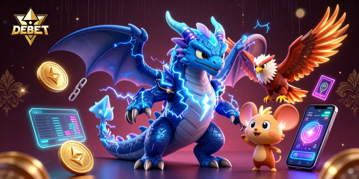 Experience DEBET's thrilling crypto casino world with dynamic gaming elements and electrifying characters.