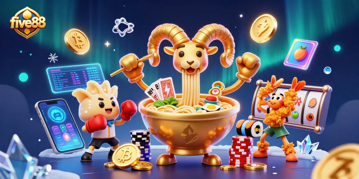 Experience the excitement of five88 casino with a vibrant 3D illustration showcasing animated characters and gambling elements