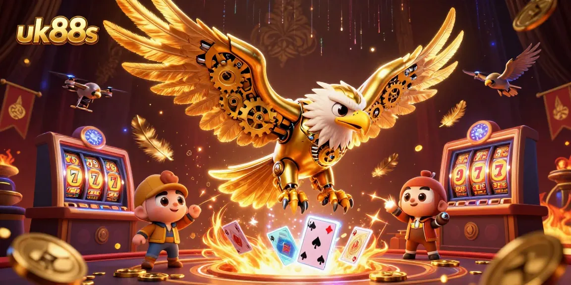 Engage in thrilling gameplay at uk88s with holographic cards and a golden eagle in action.