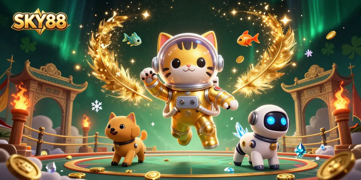 Experience thrilling gaming at SKY88 with a dynamic 3D casino illustration representing space, adventure, and excitement.
