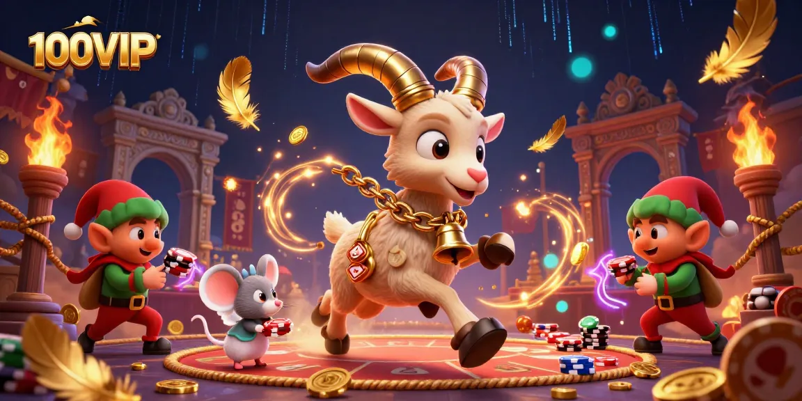 100VIP showcases its 3D casino illustration featuring playful characters and casino elements in a vibrant scene.