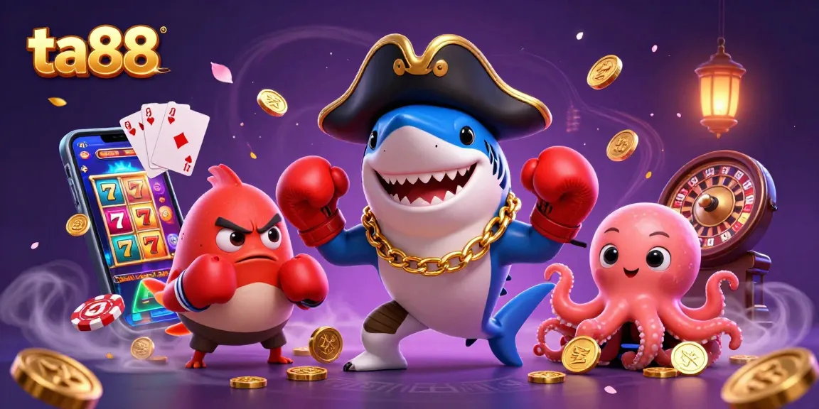 Play exciting casino games with ta88 featuring a shark, pufferfish, and octopus amidst dynamic slots.
