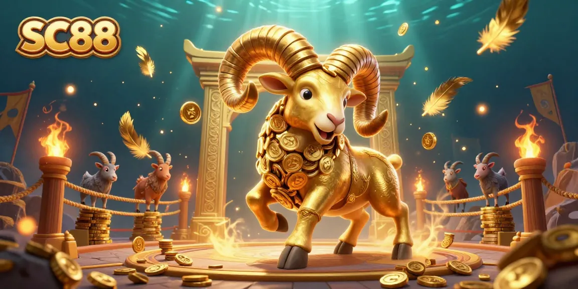 Engage in thrilling betting adventures at SC88 with a dynamic 3D illustration showcasing a golden ram and casino elements.